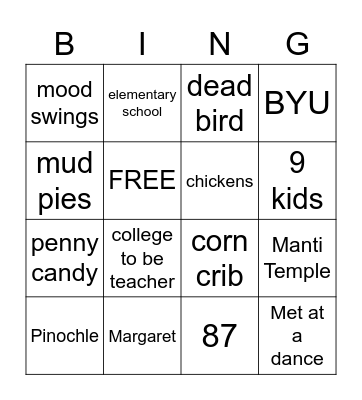Grandma Bingo Card