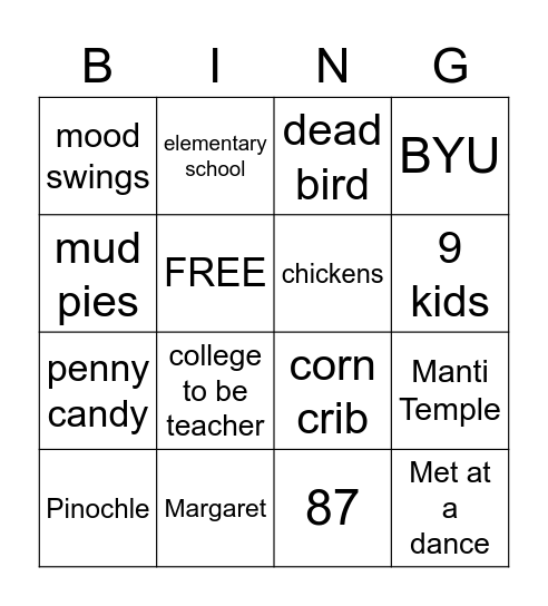 Grandma Bingo Card