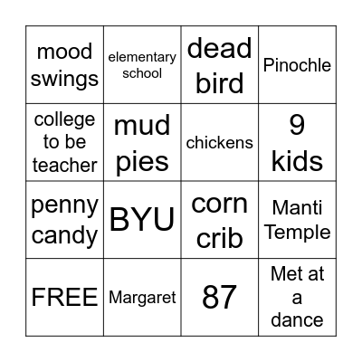 Grandma Bingo Card