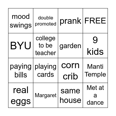 Grandma Bingo Card