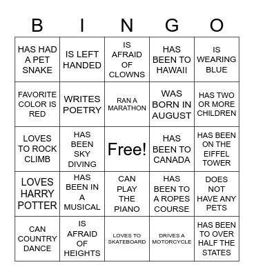 ICE BREAKER BINGO Card