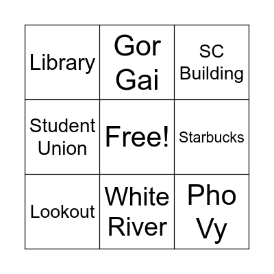 GRC Orientation Bingo Card