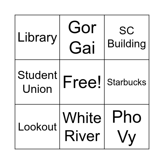 GRC Orientation Bingo Card