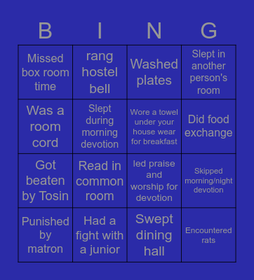 Set X girls (hostel) Bingo Card