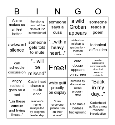 Hail & Farewell 2020 Bingo Card