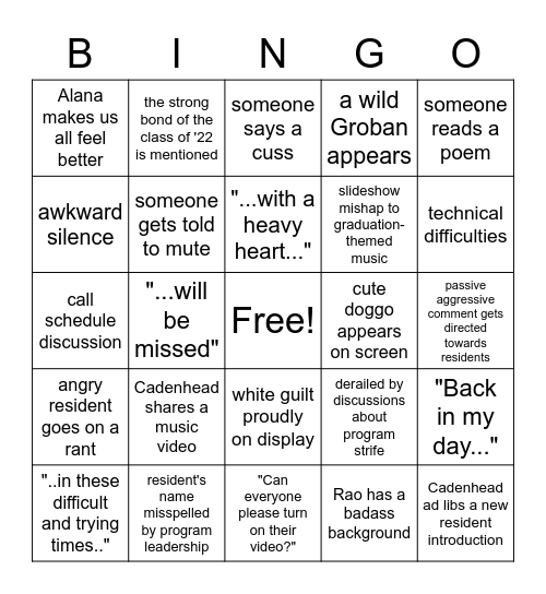 Hail & Farewell 2020 Bingo Card