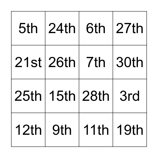 Dates Bingo! Bingo Card