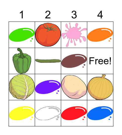 Vegetables and Colors Bingo Card