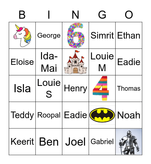 Joel & Ethan's Birthday Bingo Card