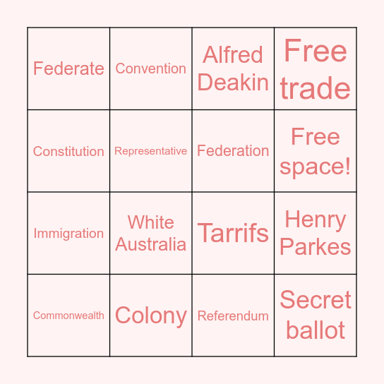 AUSTRALIA FEDERATION BINGO Card