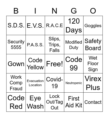 Safety Bingo Card