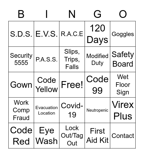 Safety Bingo Card