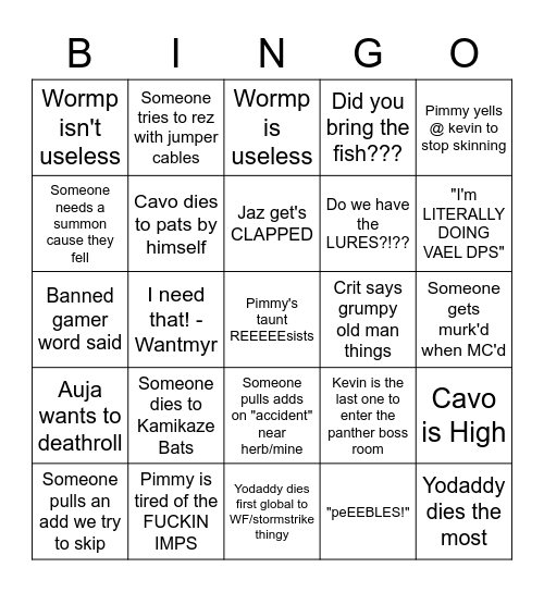 Pimmy's definitely not toxic ZG bingo Card