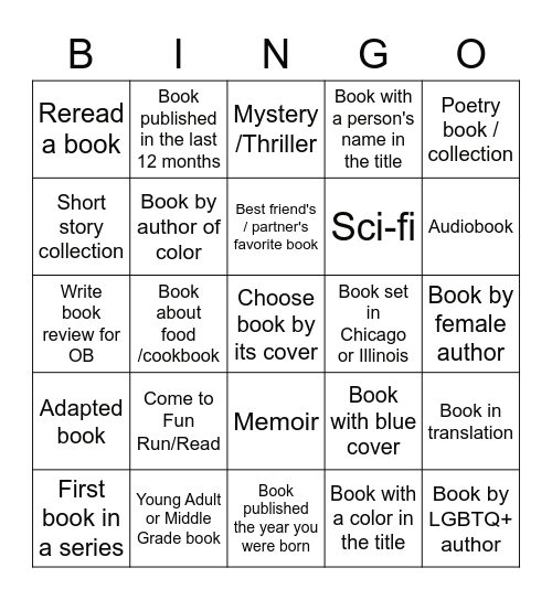 Open Books TBI 2020 Read-A-Thon Bingo Card