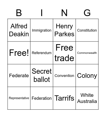 HISTORY Bingo Card