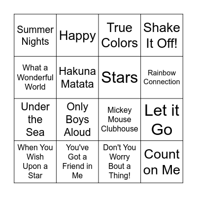 Name That Tune! Bingo Card