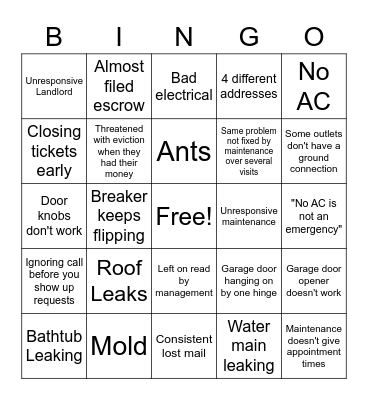 Vinebrook Homes House Bingo Maintenance Bingo Card