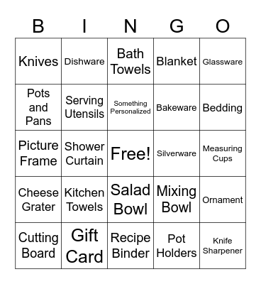 Alex's Bridal Shower Bingo Card