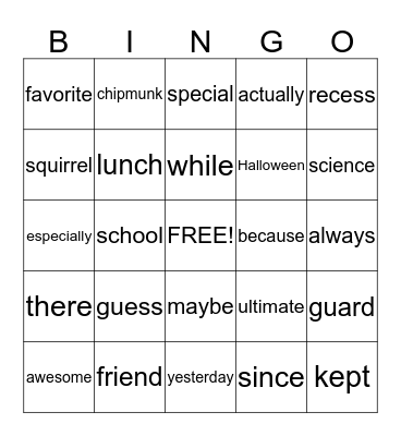 Leigha and Liana's Spelling Words 1 Bingo Card