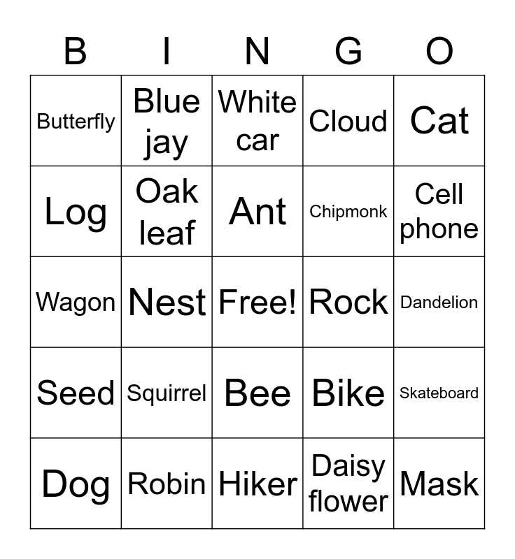 Walking Bingo Card