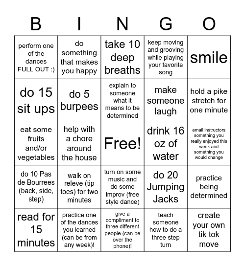 Dance Club Bingo #2 Bingo Card