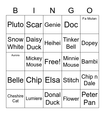 DISNEY CHARACTERS Bingo Card