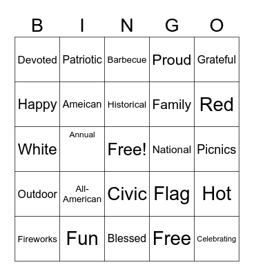 July 4th Bingo Card