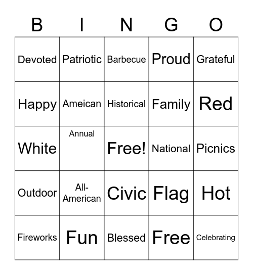 July 4th Bingo Card