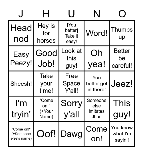 Jhun Bingo Card