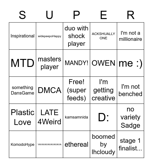 supertf bingo Card