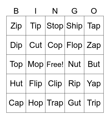 Digraph Bingo Card