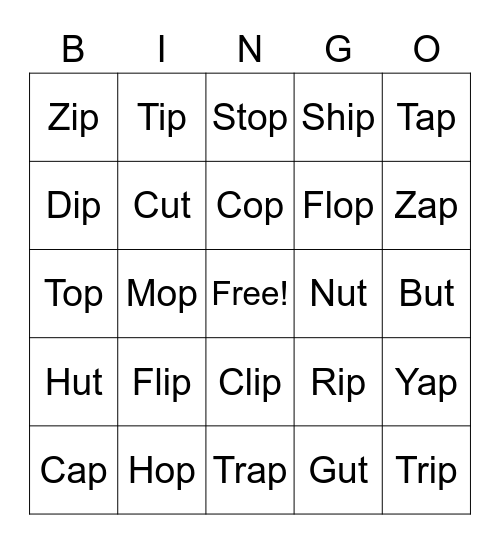 Digraph Bingo Card