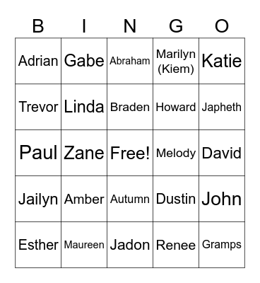 Family Bingo Card