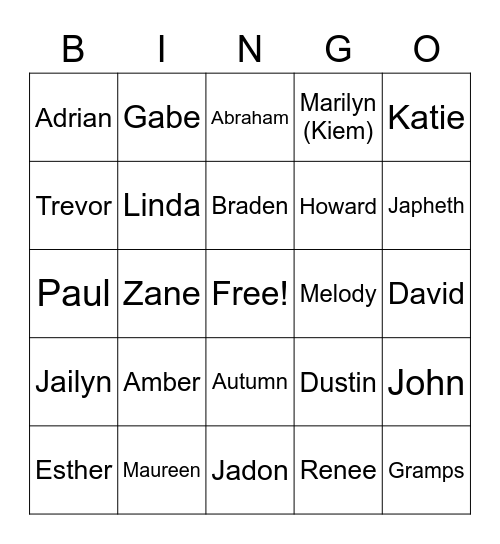 Family Bingo Card