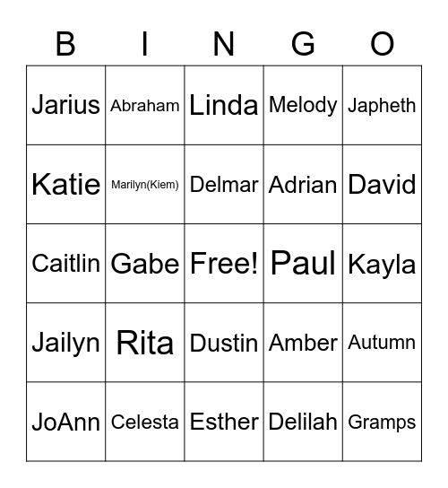 Family Bingo Card