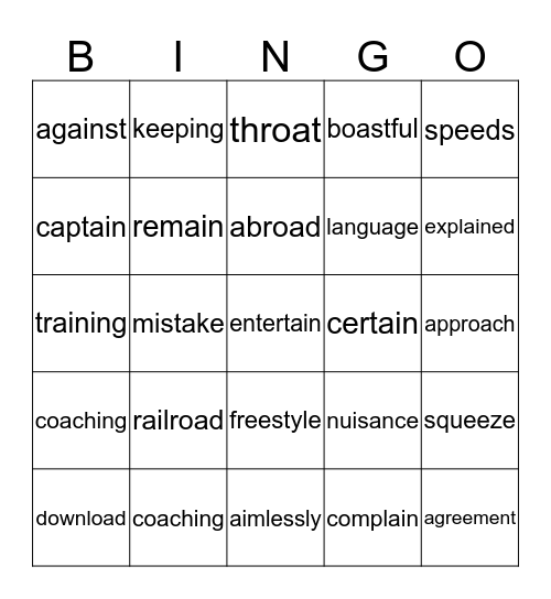 Unit 19 Bingo Card