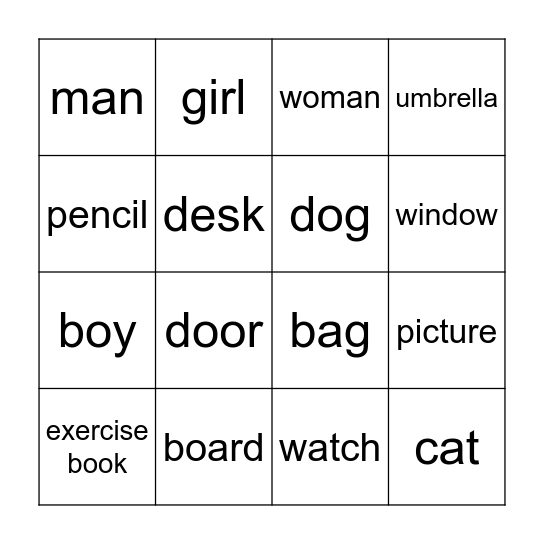 Classroom Bingo Card