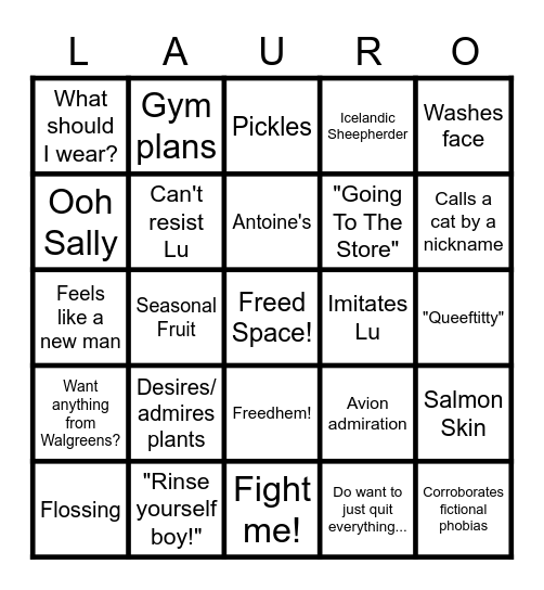 Laurie Bingo Card