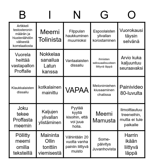 PROFFA BINGO Card