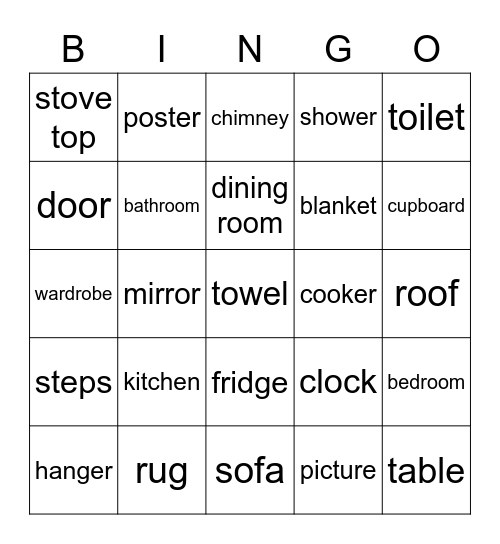 House / Furniture Bingo Card