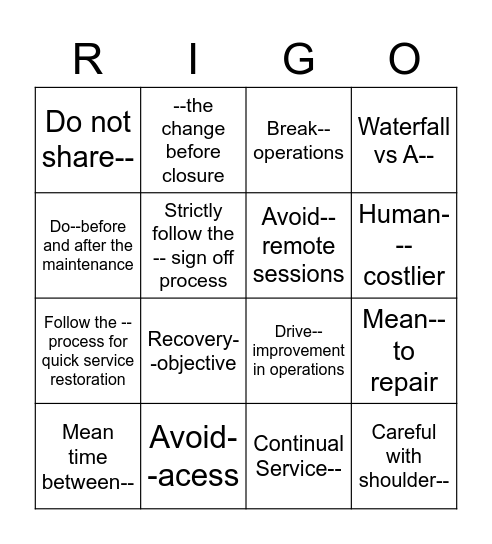 RIO Bingo Card