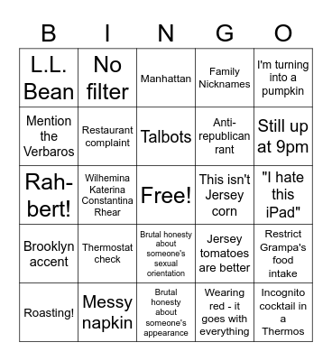 Beach Gma Said Bingo Card