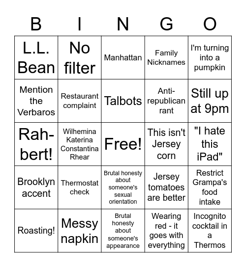 Beach Gma Said Bingo Card