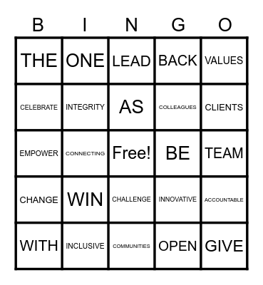 Values Bingo Card