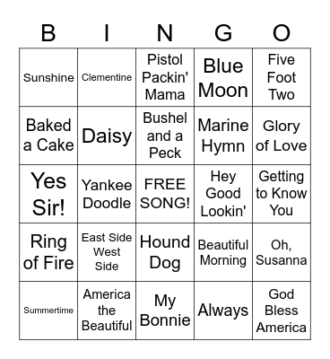 Summer Music Bingo Card