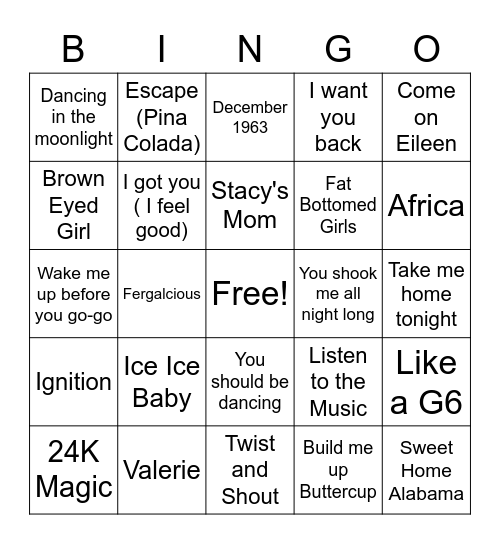 Music Bingo Card