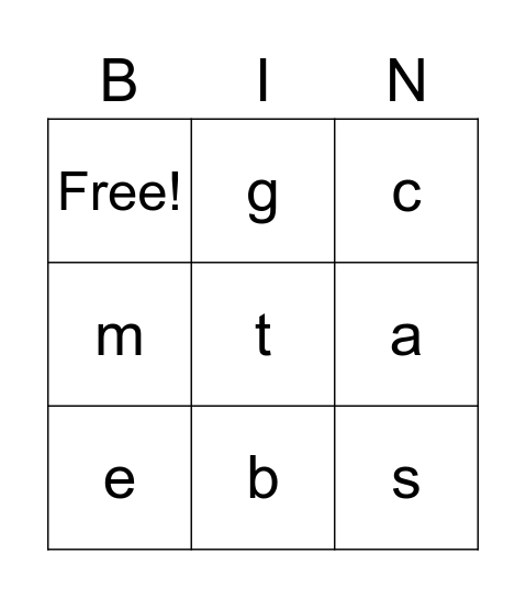 Phonics Bingo Card