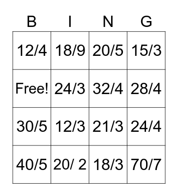 Division Bingo Card