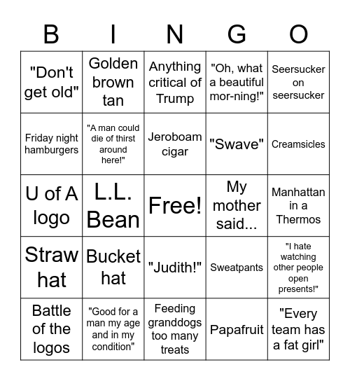 Grampa-isms Bingo Card