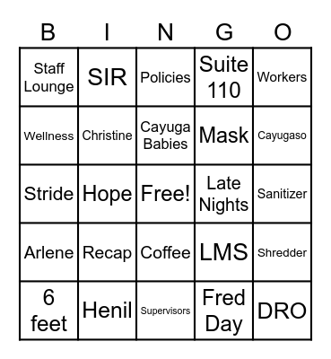 Cayuga Bingo Card